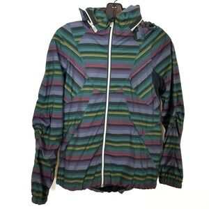 Lululemon Women Hustle Multicolor Poncho Striped Jacket The Sweat Sz 4 Hooded